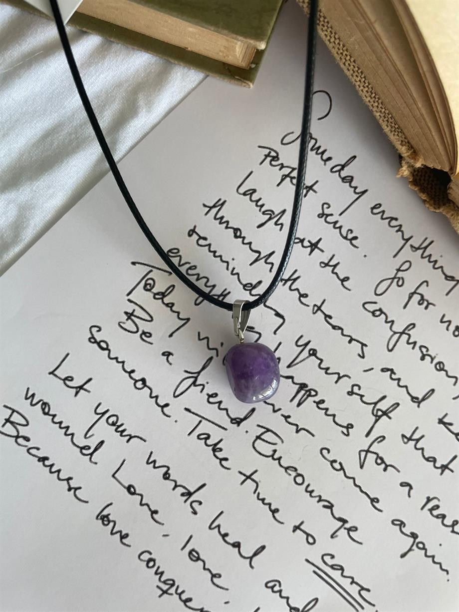 Ametist Tamburlu Doğal Taş Kolye