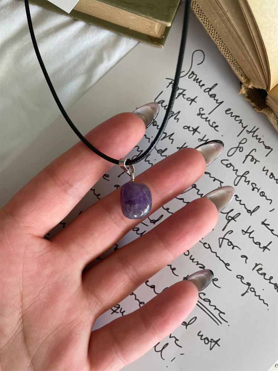 Ametist Tamburlu Doğal Taş Kolye