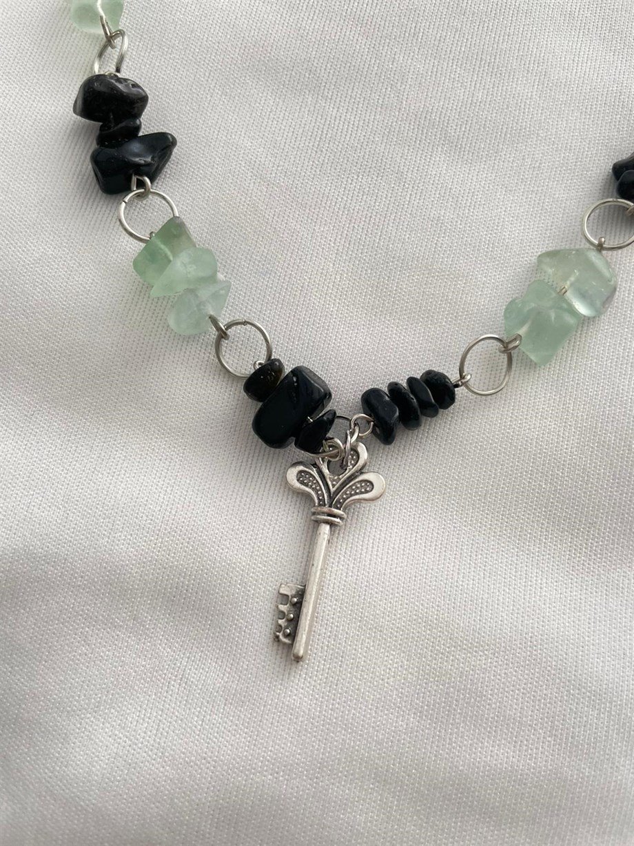 Anahtar Charmlı Doğal Taş Grunge Kolye I Handmade