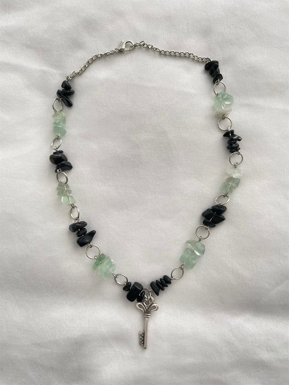 Anahtar Charmlı Doğal Taş Grunge Kolye I Handmade