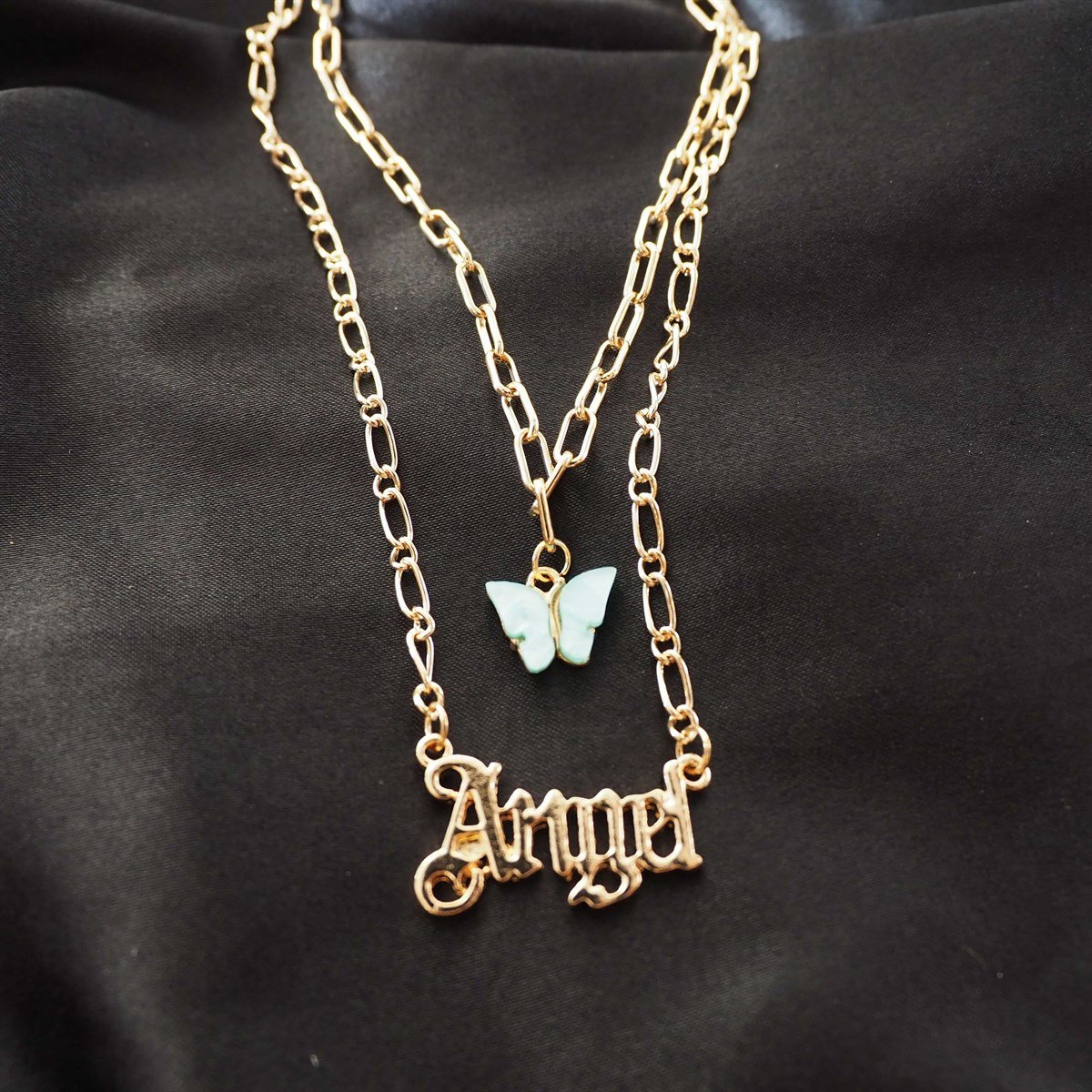Angel Kelebek 2'li Kolye Gold