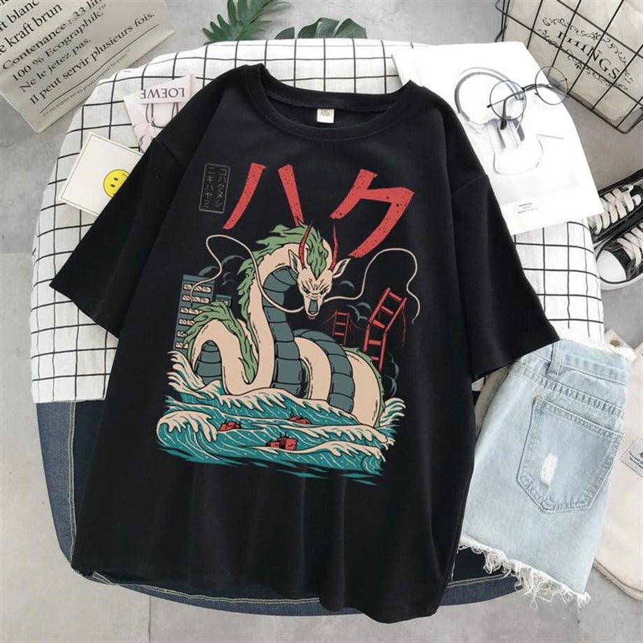 Anime Haku Spirited Away Dragon Siyah Unisex T-shirt