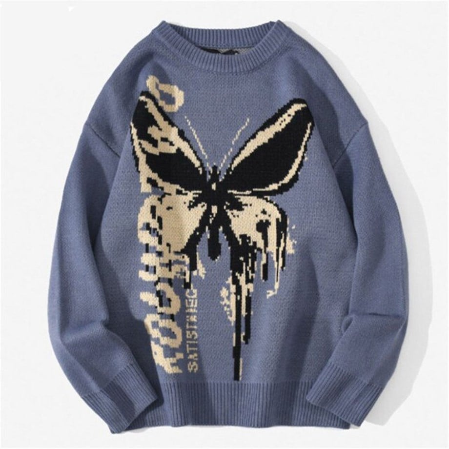 Anime Harajuku Butterfly Mavi Oversize Kazak