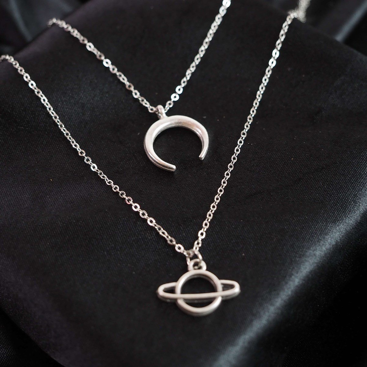 Ay ve Satürn İkili Zincir Kolye