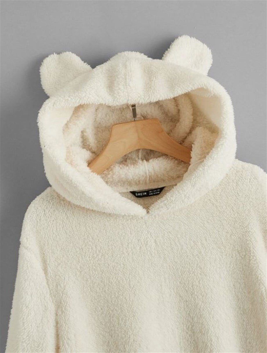 Ayı Kulaklı Peluş Sweatshirt