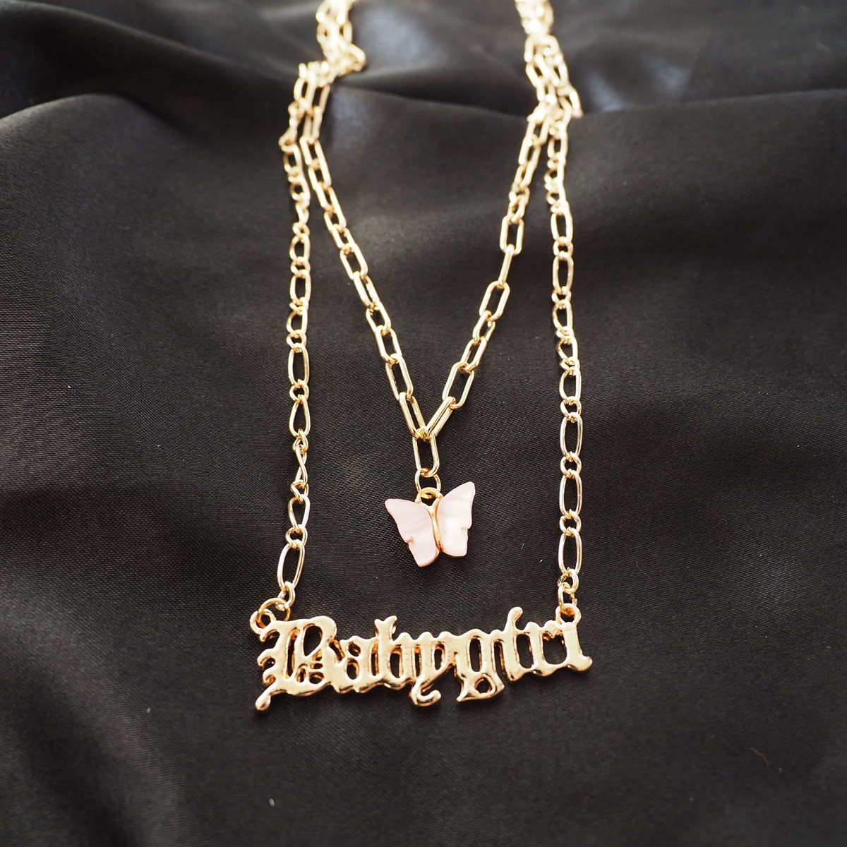 Babygirl Kelebek 2'li Kolye Gold