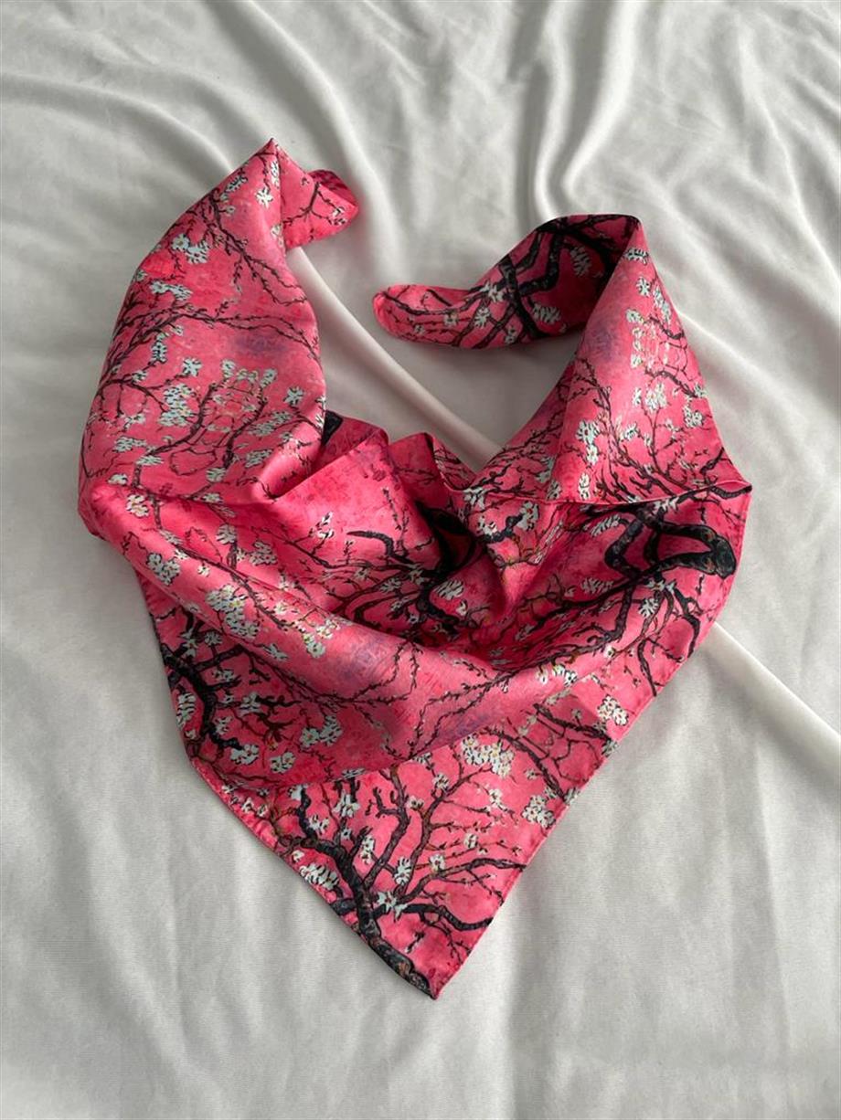 Badem Ağacı Pembe Saten Fular