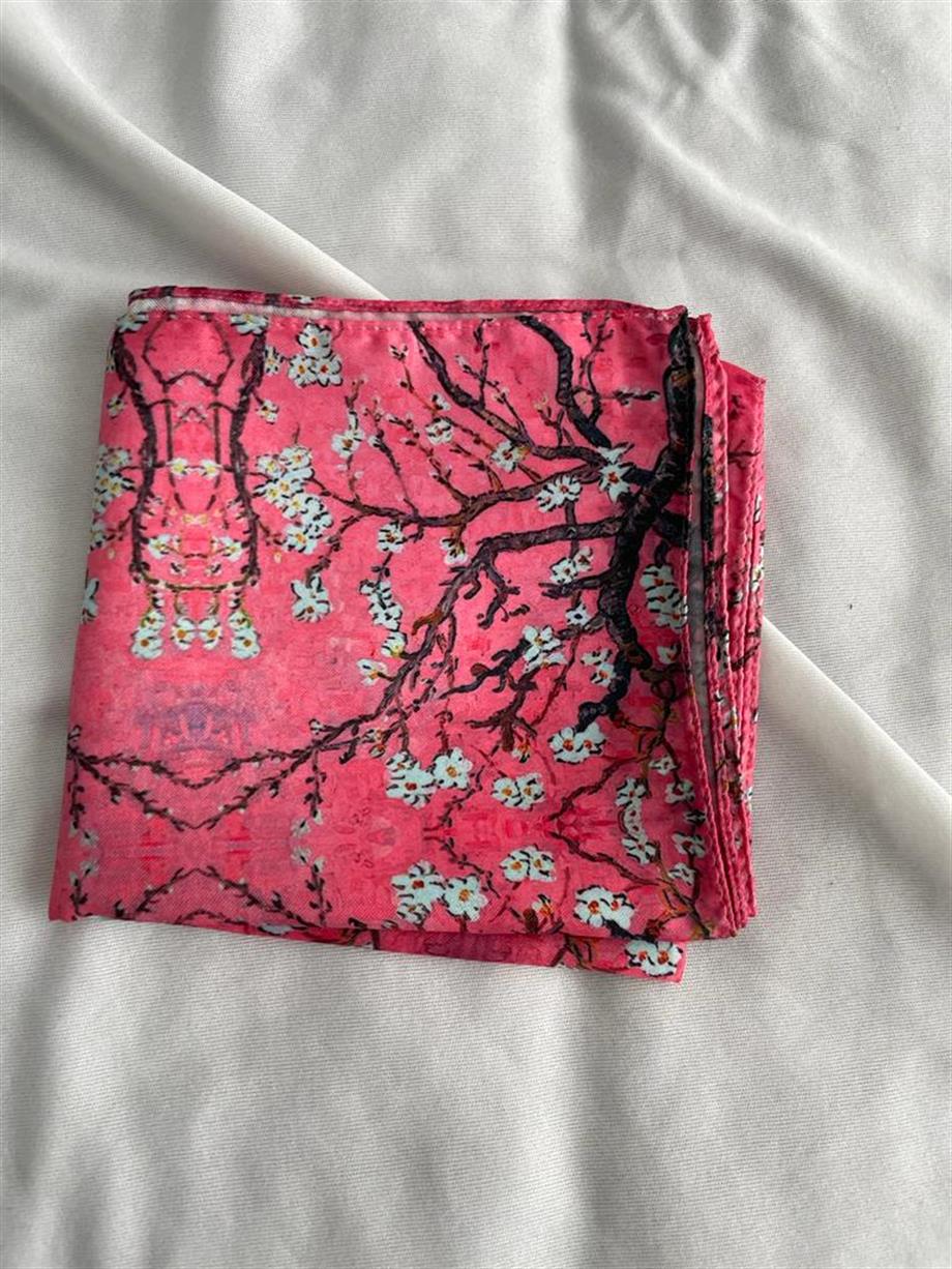 Badem Ağacı Pembe Saten Fular