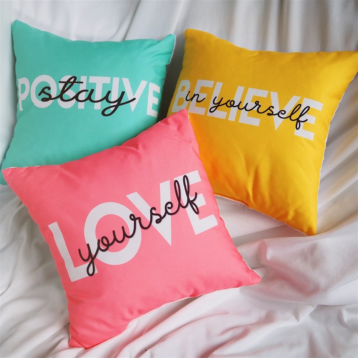 Believe In Yourself - Positive Stay - Love Yourself 3'lü Yastık Seti