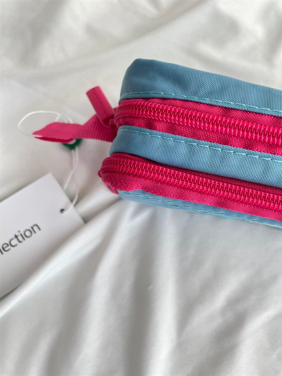 Benetton 2 Bölmeli Mavi - Pembe  Kalemlik