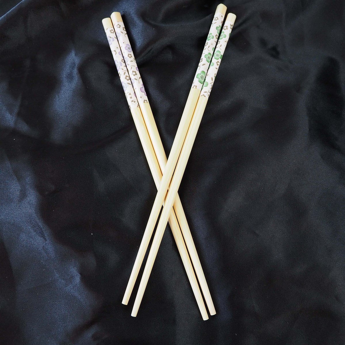 Beyaz Çiçel Desenli Bambu Chopstick 2'li