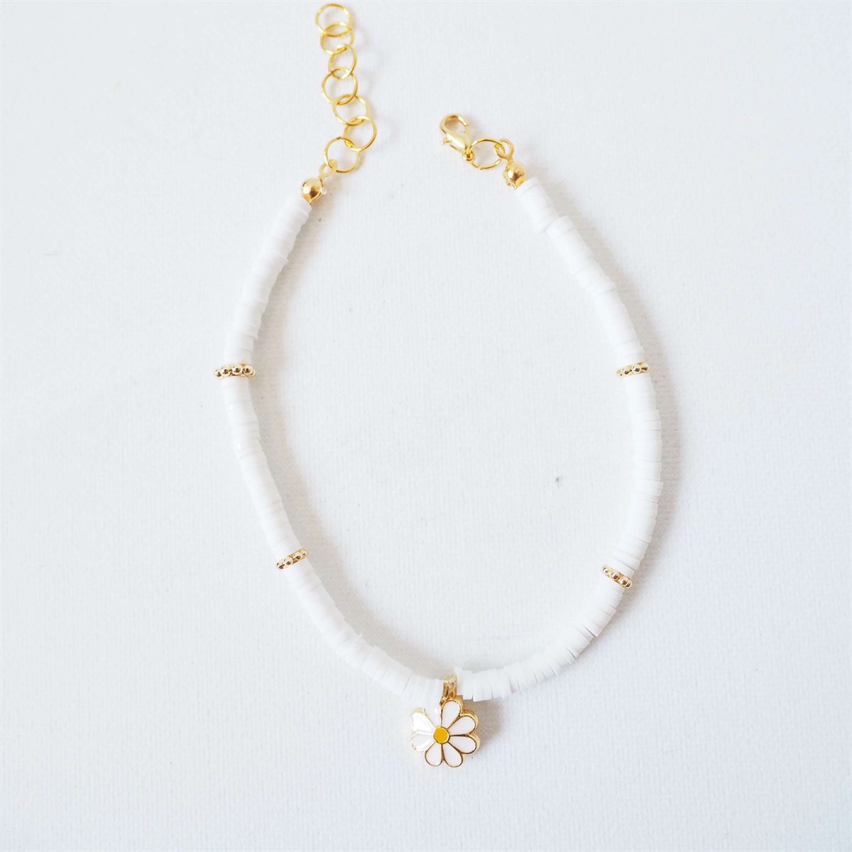 Beyaz Fimo Papatya Halhal I Handmade