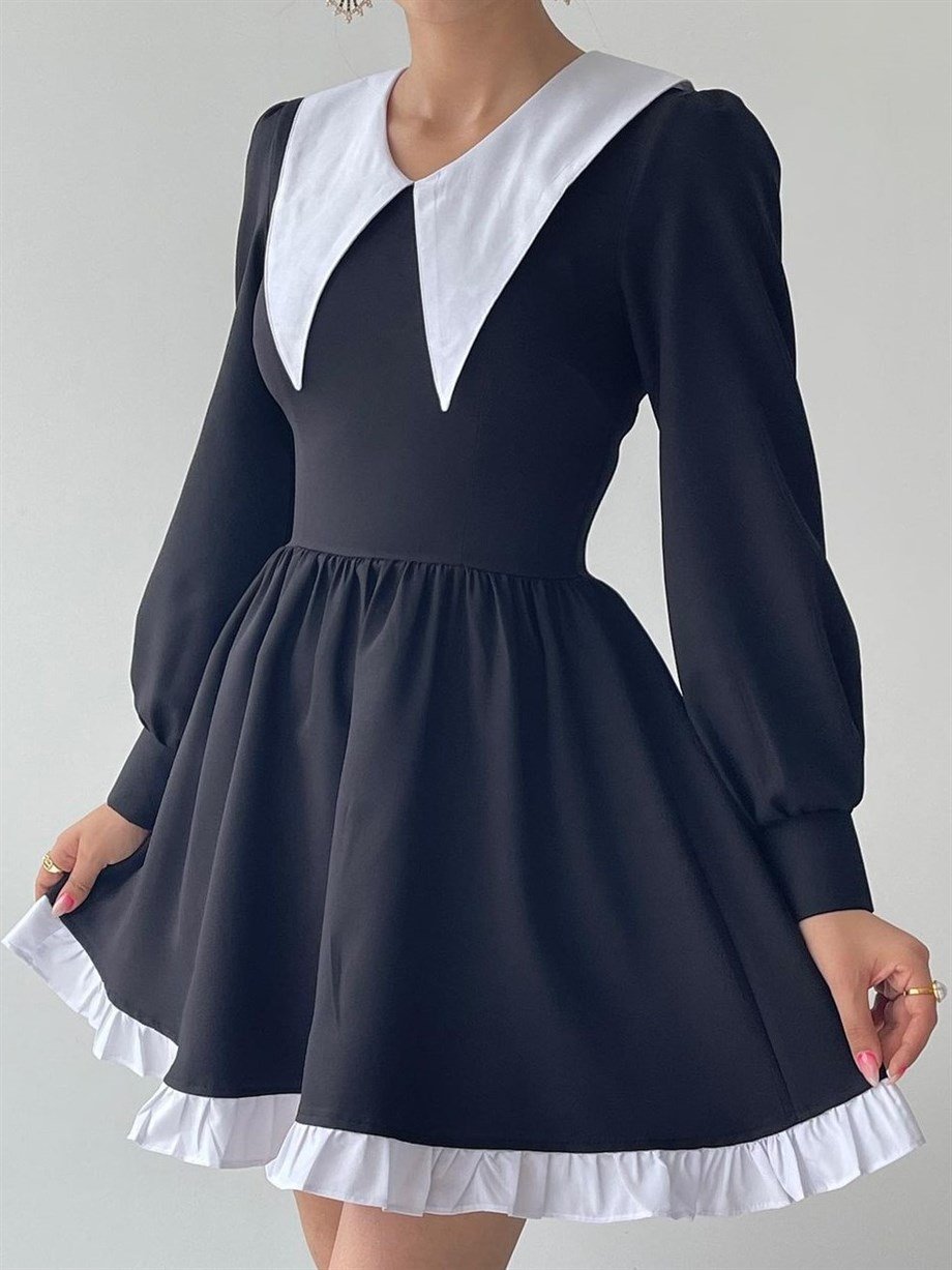 Beyaz Yakalı Modern Gothic Elbise