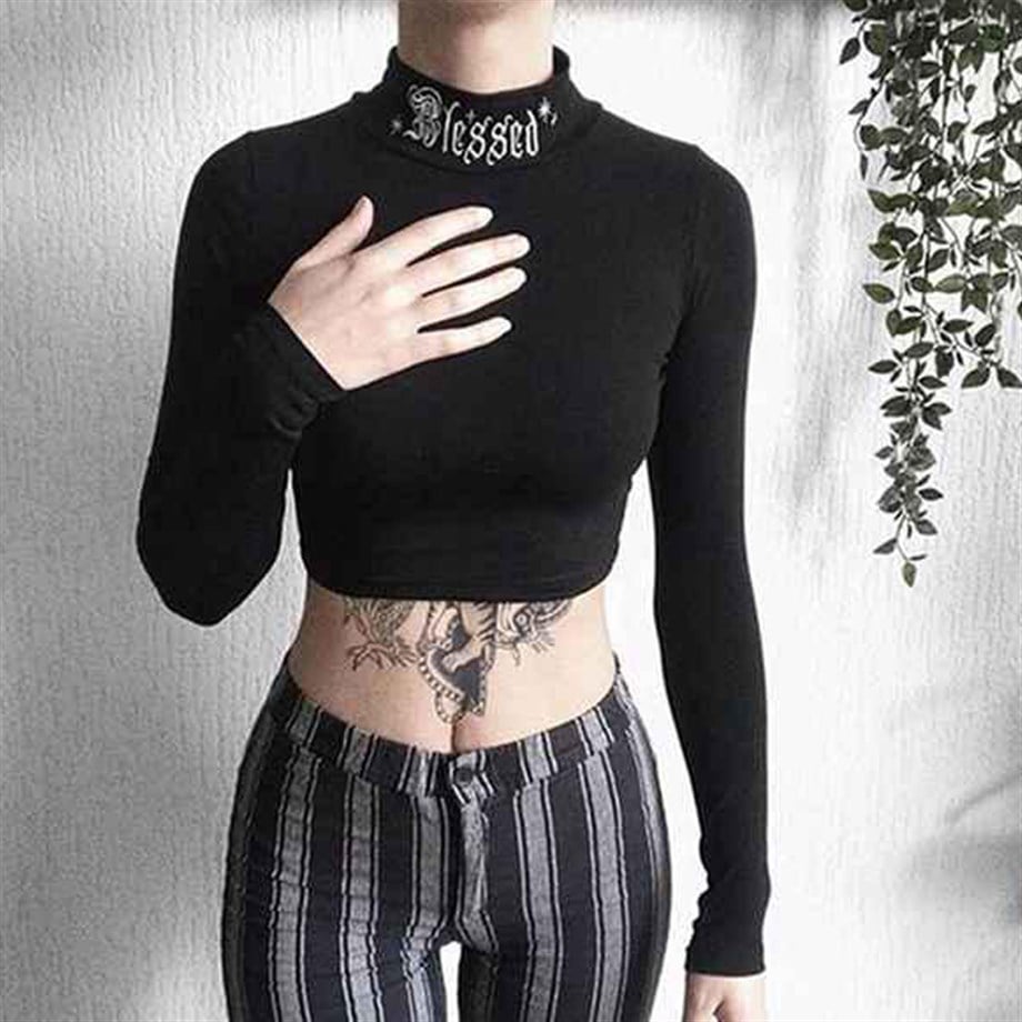 Blessed Nakışlı Yüksek Yaka Crop