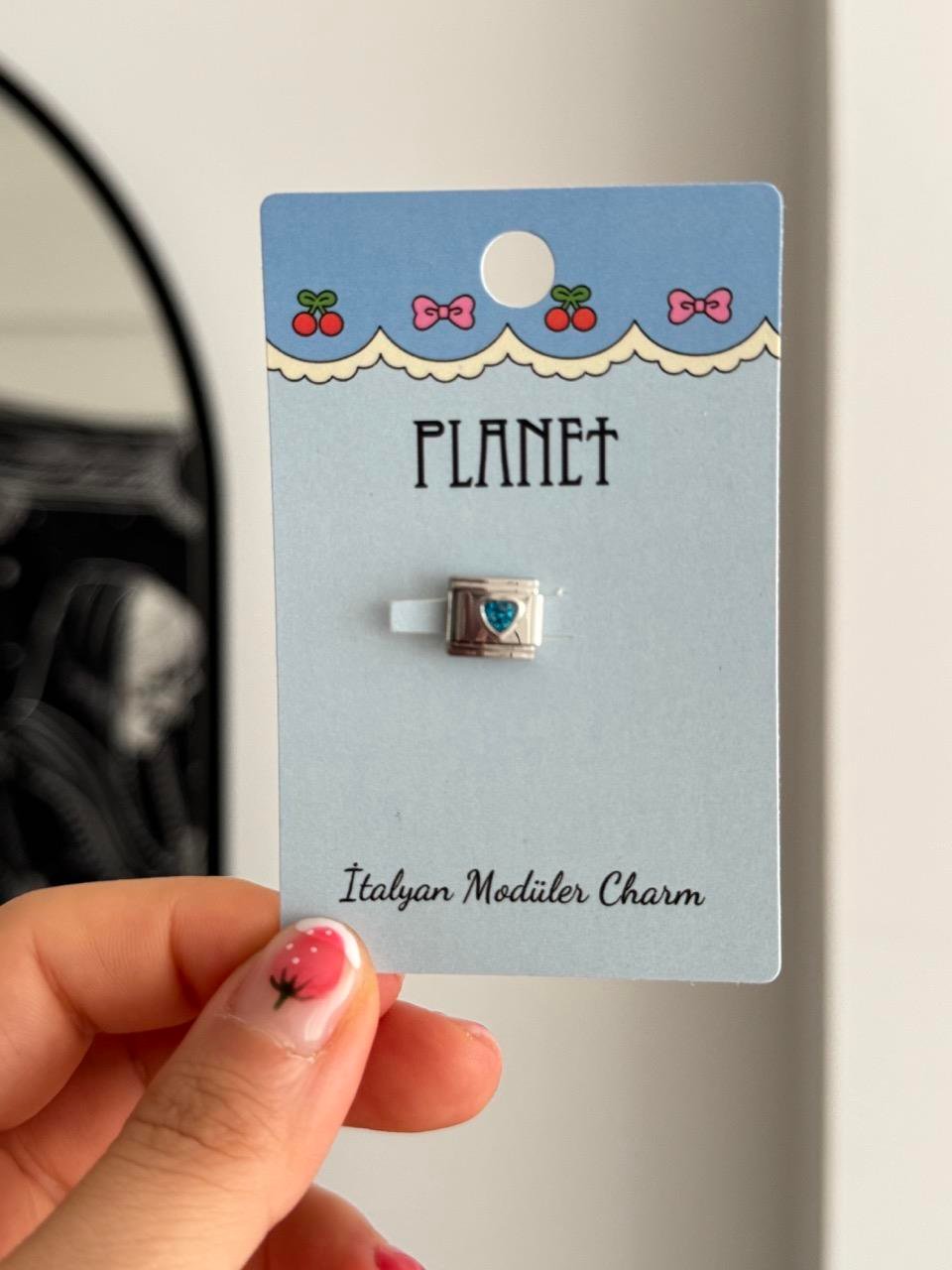 Blue Heart Kartlı İtalyan Charm