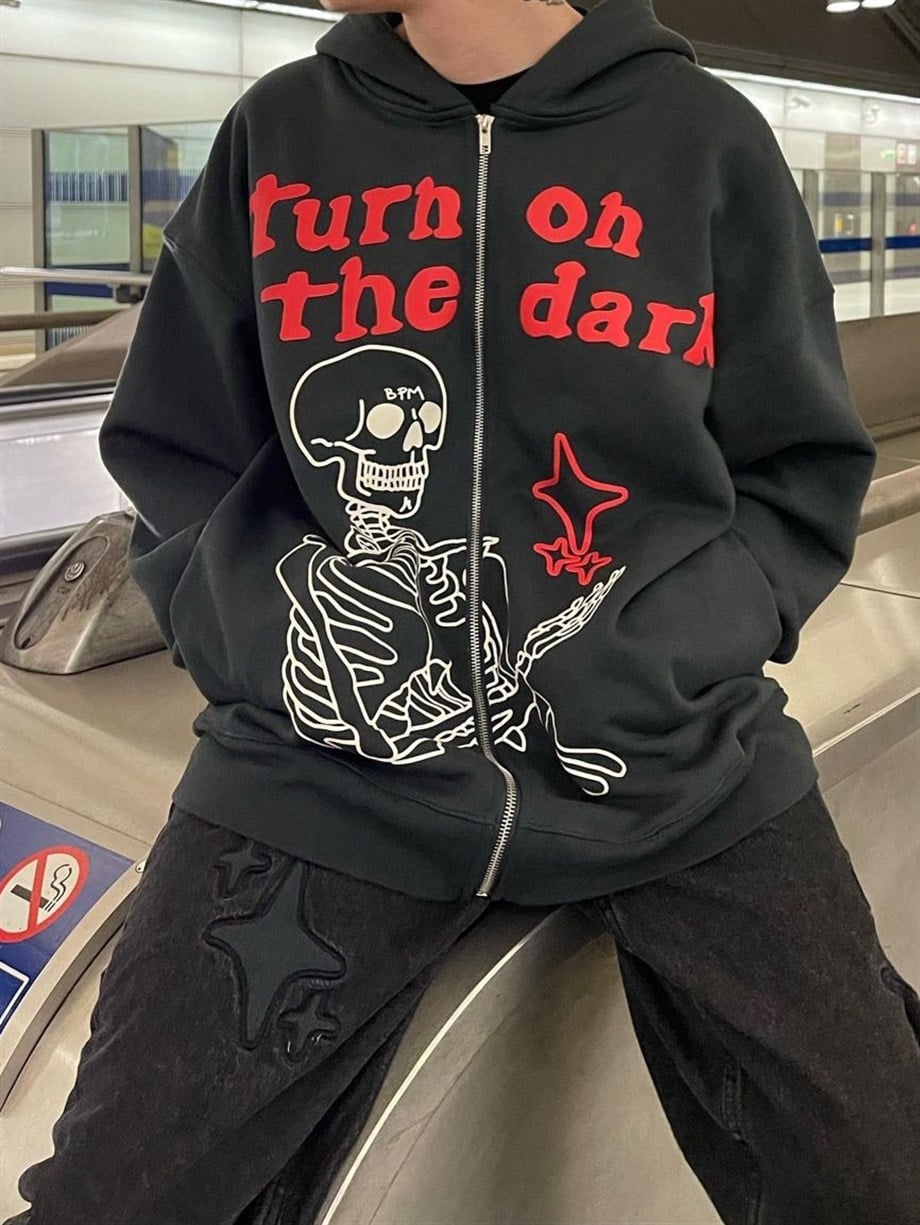 Bpm Skeleton Unisex Fermuarlı Kapşonlu Sweatshirt