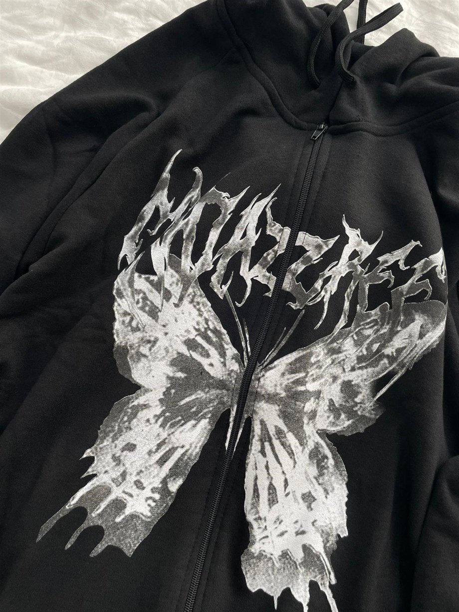 Butterfly Gothic Text (Unisex) Kapşonlu Sweatshirt