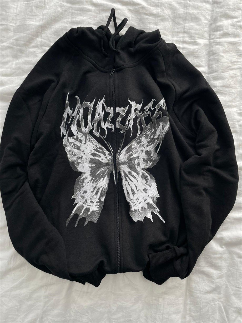 Butterfly Gothic Text (Unisex) Kapşonlu Sweatshirt