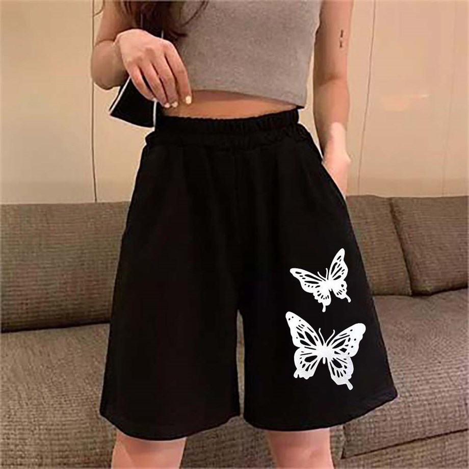 Butterfly Siyah Penye Unisex Şort