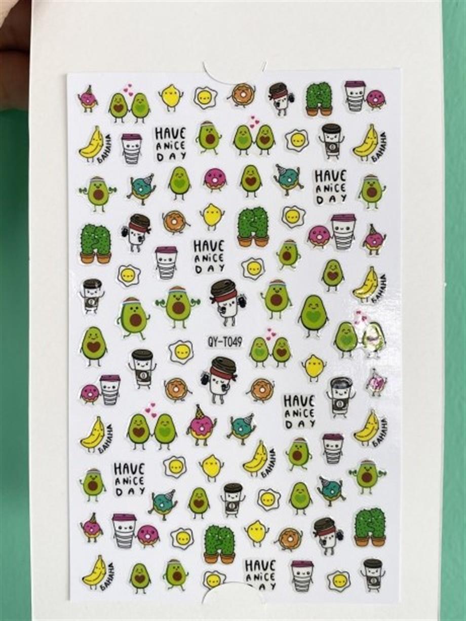 Büyük boy Karışık Kaktüs - Avokado Figürlü Tırnak Sticker