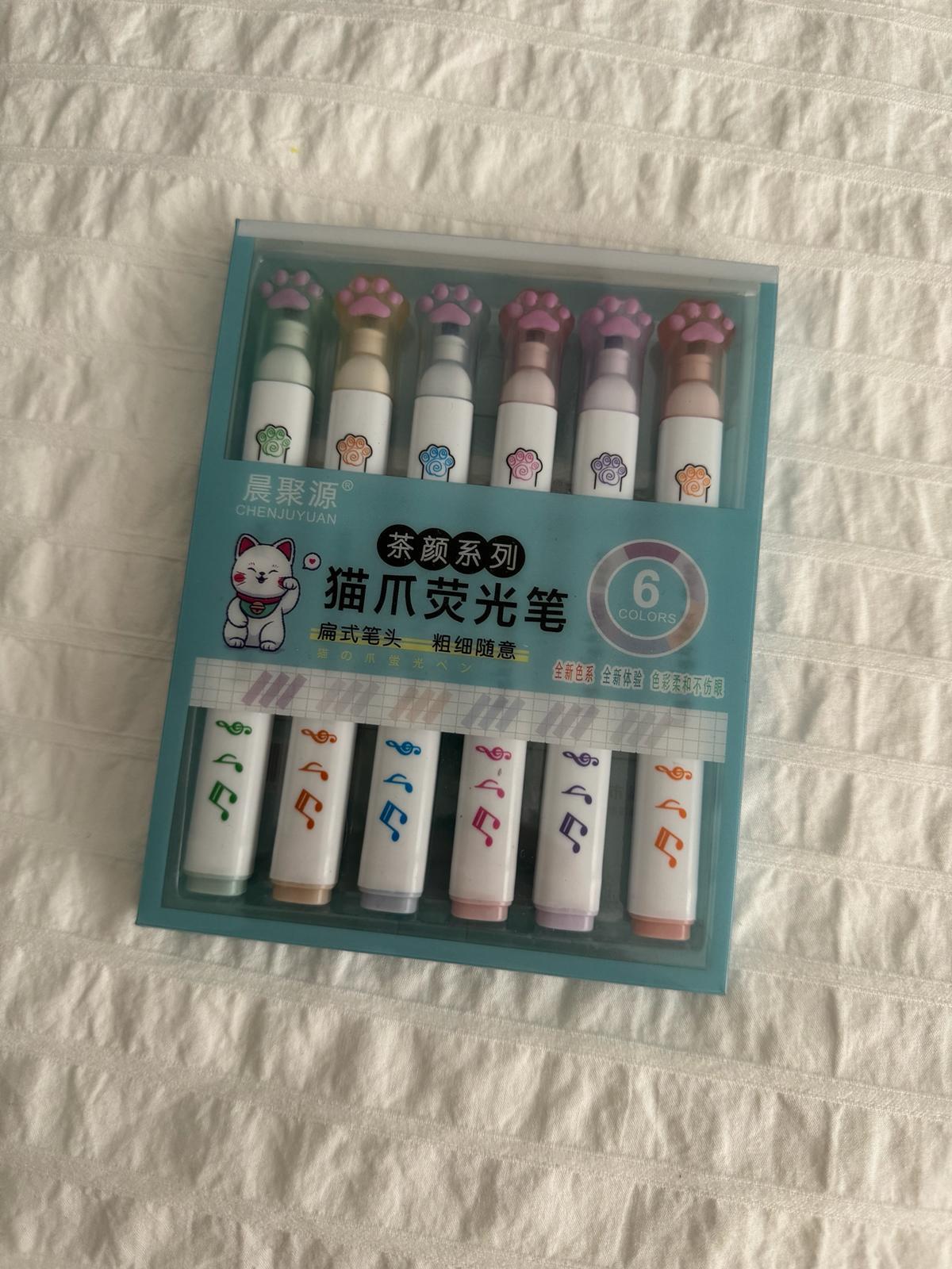 Cat Paw Kawaii 6lı Fosforlu Kalem Seti