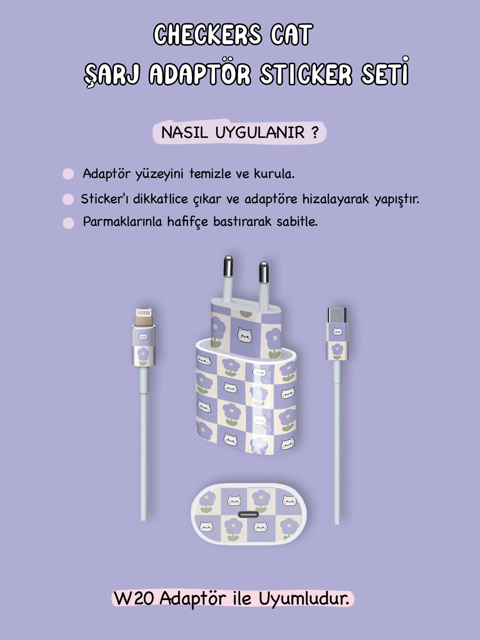 Checkers Cat Şarj Adaptör Sticker Seti