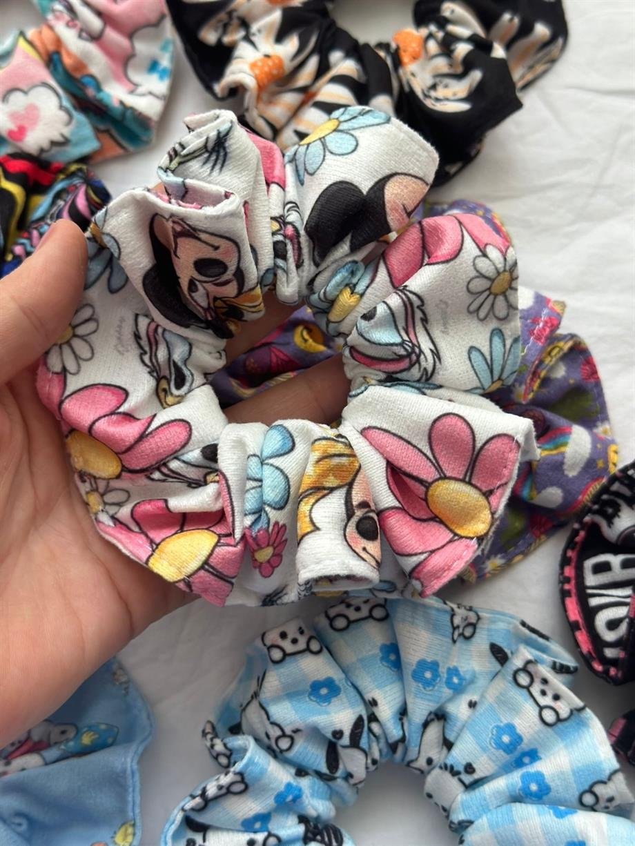 Çiçek Desenli Scrunchie Lastik Toka