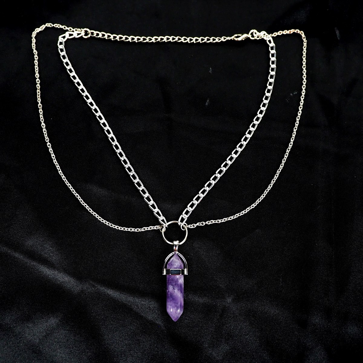 Çift Zincir Ametist Kolye