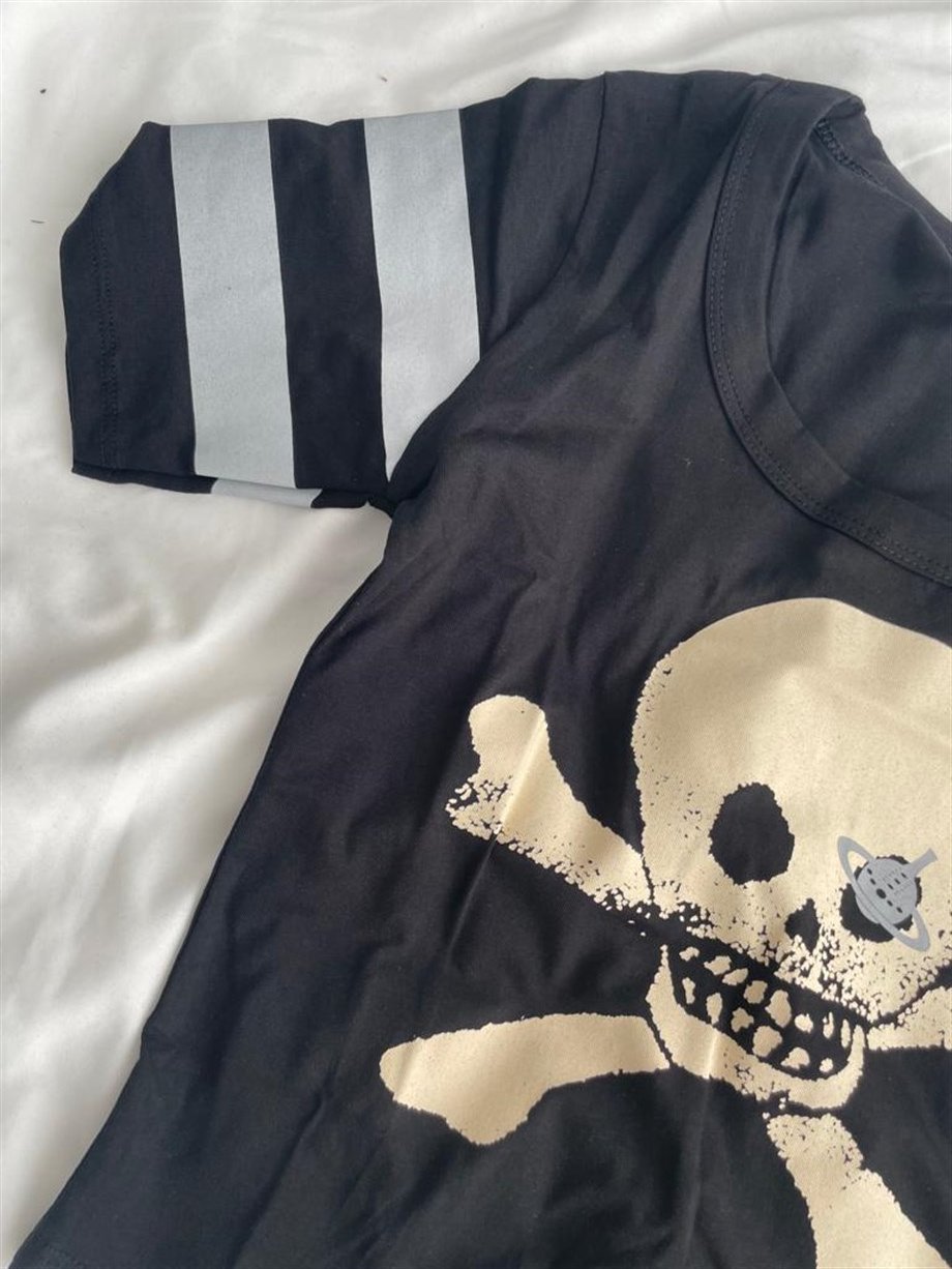 Çizgili Kollu Grunge Skull T-shirt