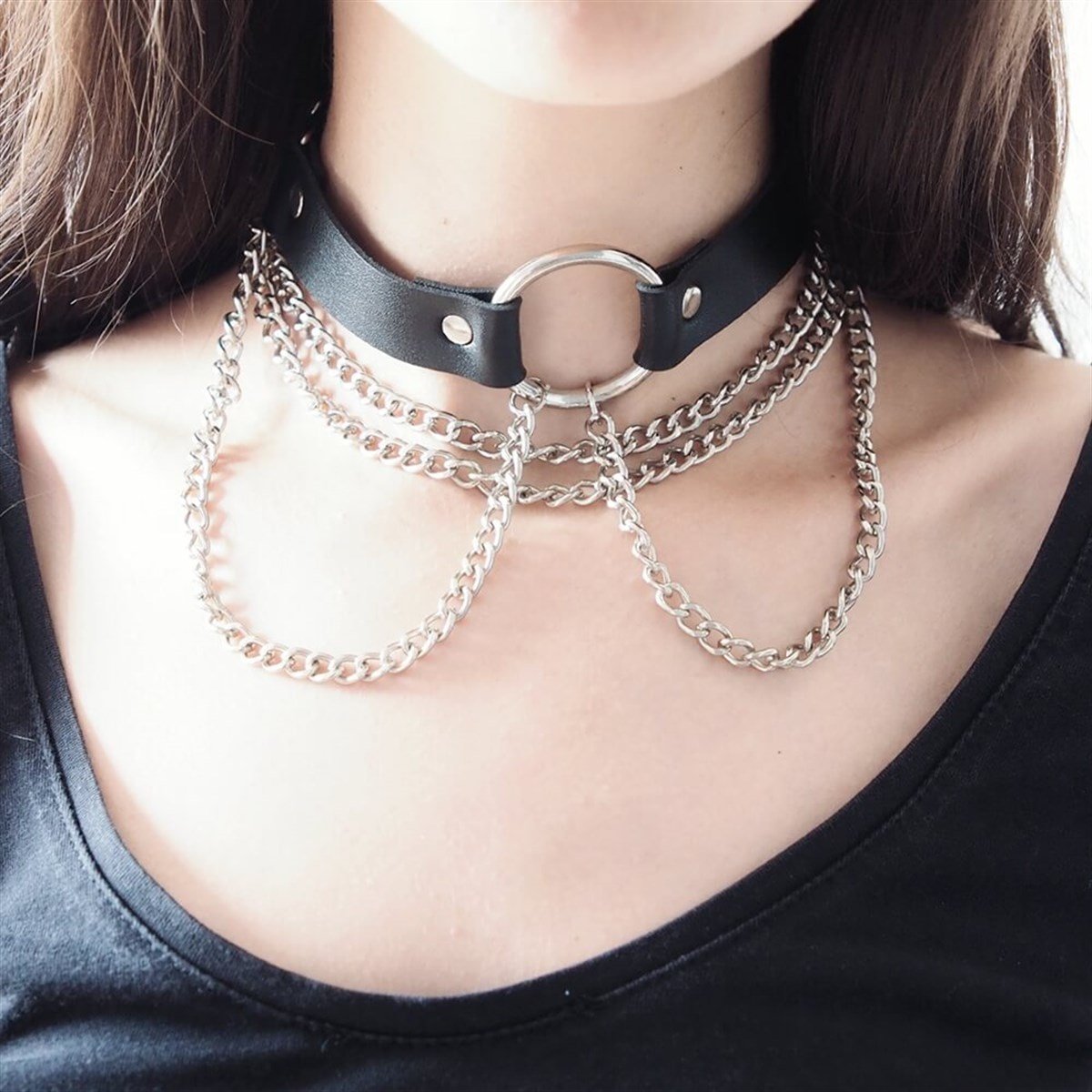 Çok Zincirli Halka Boyun ve Bacak Choker Lastikli