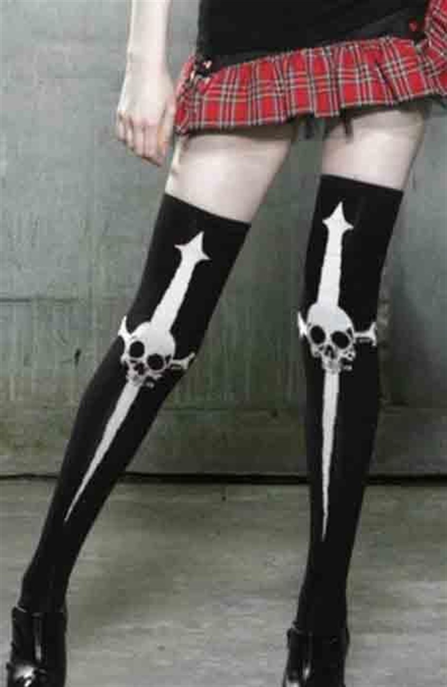 Cross Skull Diz Üstü Goth Çorap