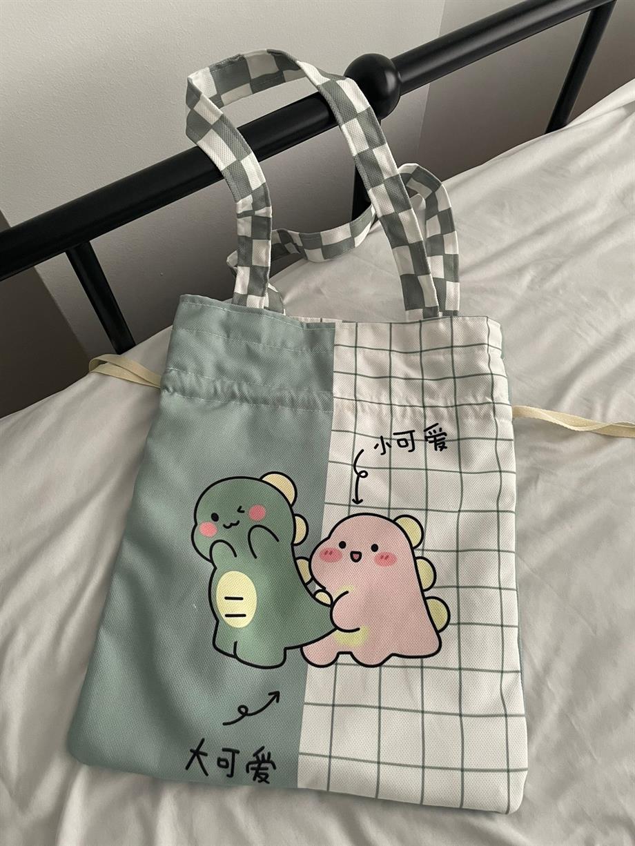 Cute Dinozor Kawaii Büzgülü Bez Çanta
