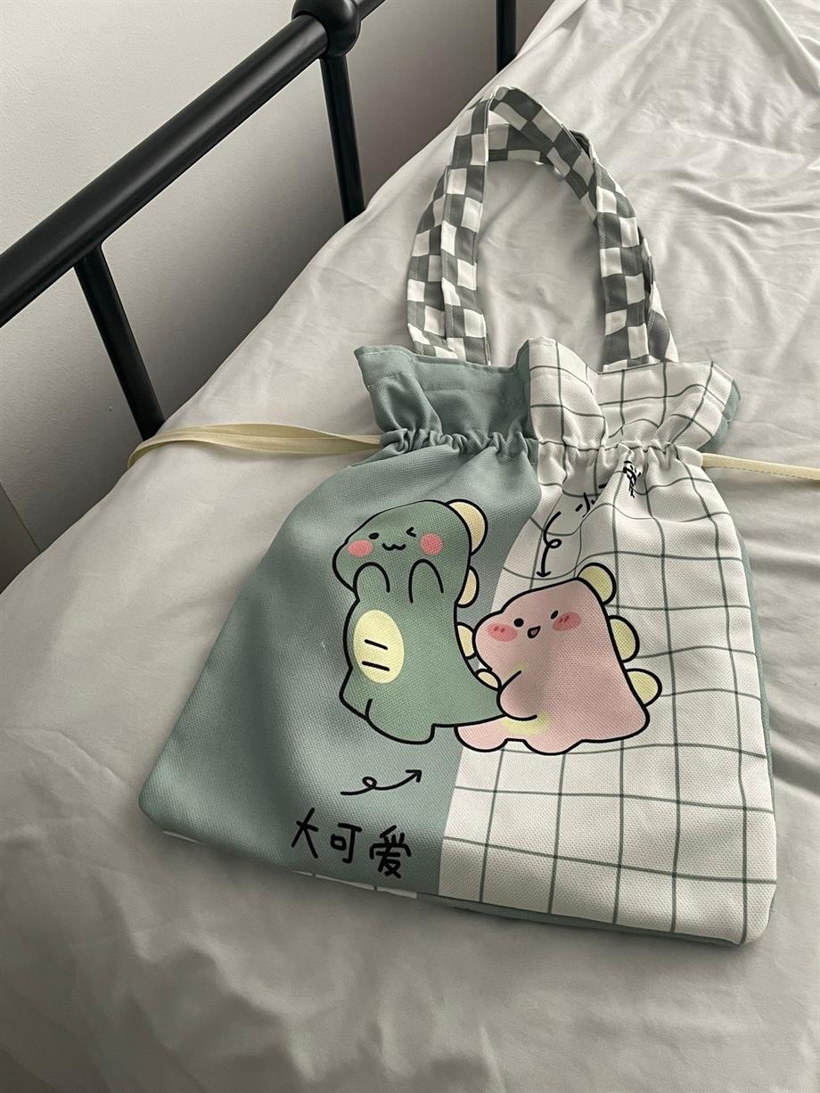 Cute Dinozor Kawaii Büzgülü Bez Çanta