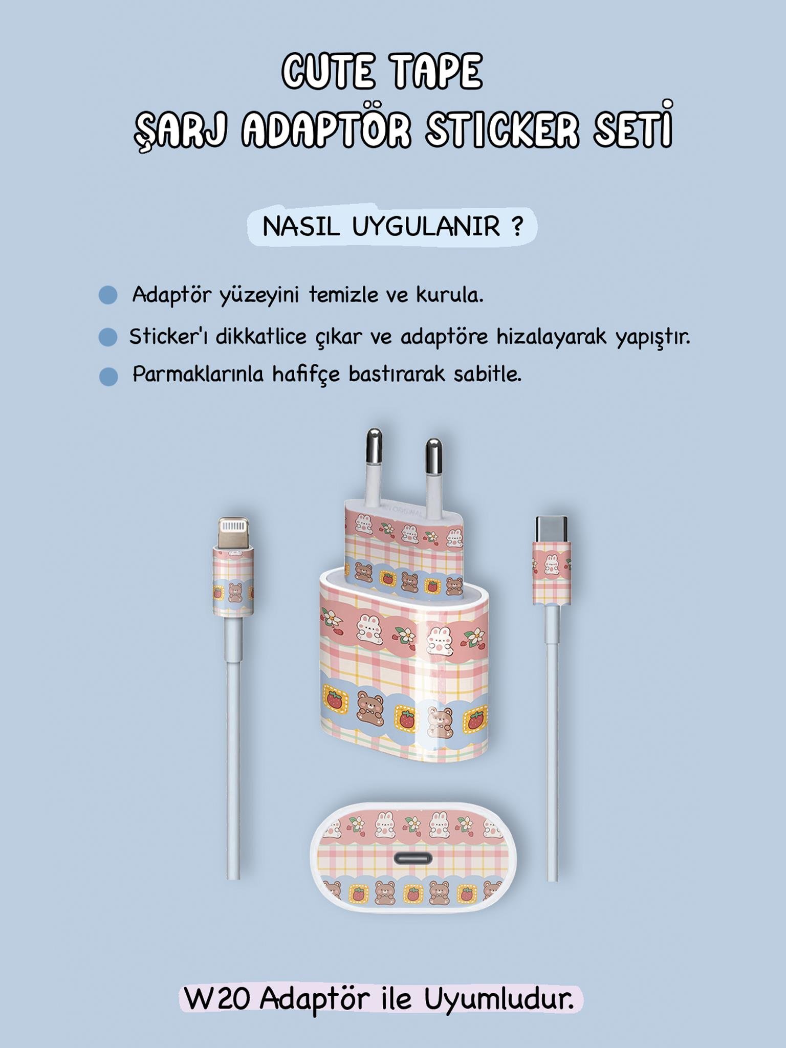 Cute Tape Şarj Adaptör Sticker Seti