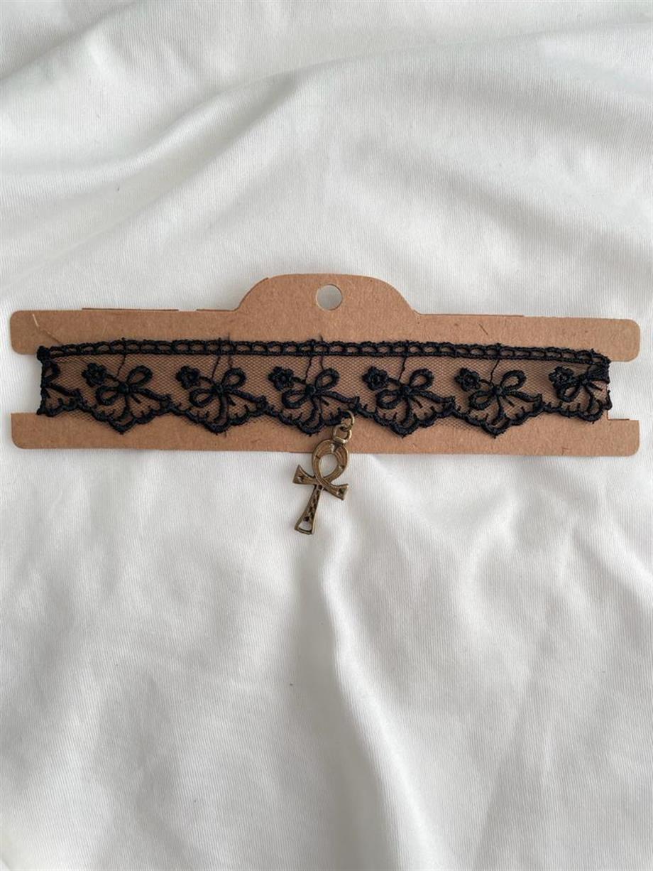 Dantel Detaylı Ankh Choker Kolye