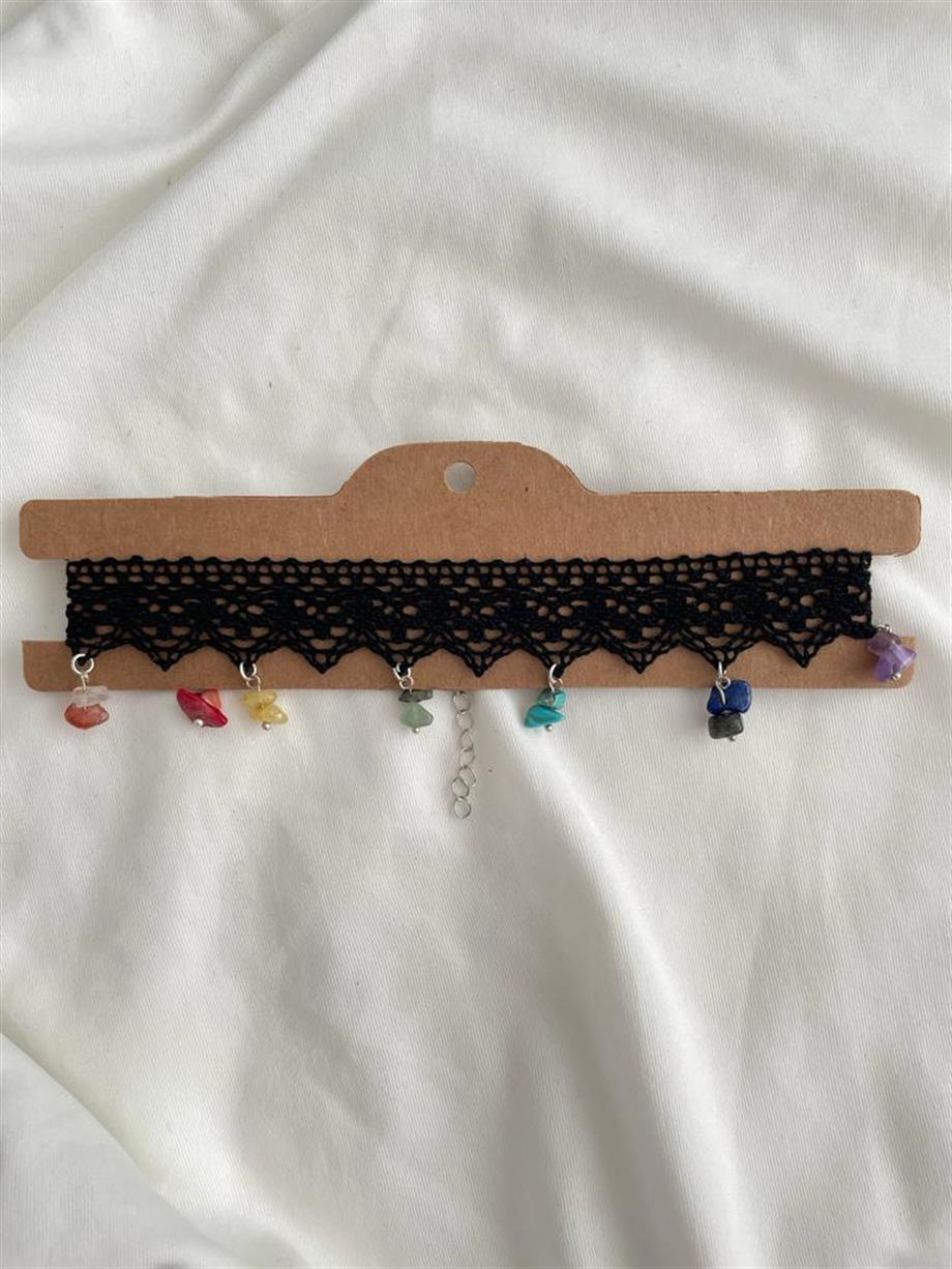 Dantel Detaylı Doğaltaş Choker Kolye