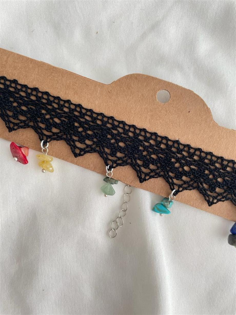 Dantel Detaylı Doğaltaş Choker Kolye