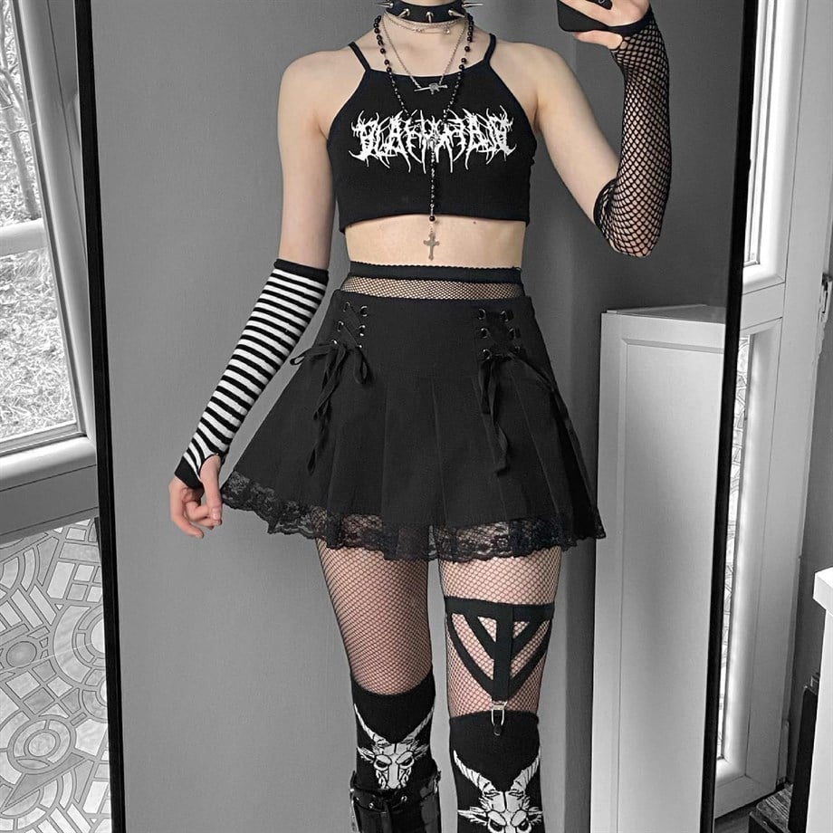 Dantelli Goth Siyah Etek