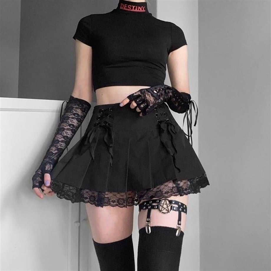 Dantelli Goth Siyah Etek
