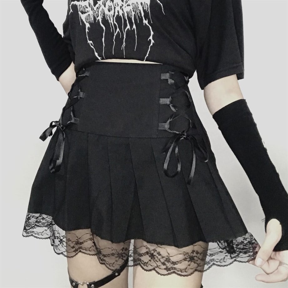 Dantelli Goth Siyah Etek