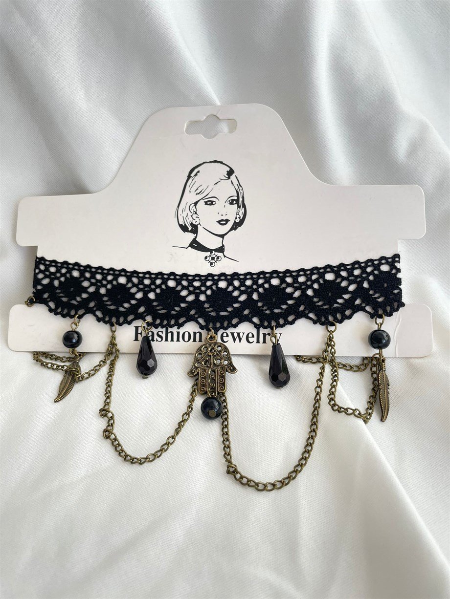 Dantelli Ra El Figürlü Choker Kolye