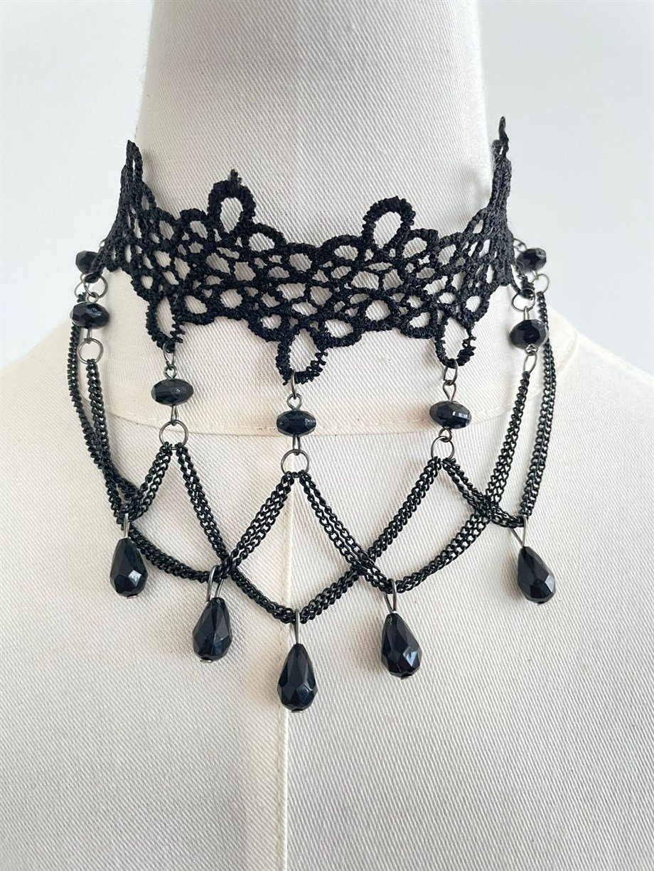 Dantelli Zincirli Choker Kolye 2