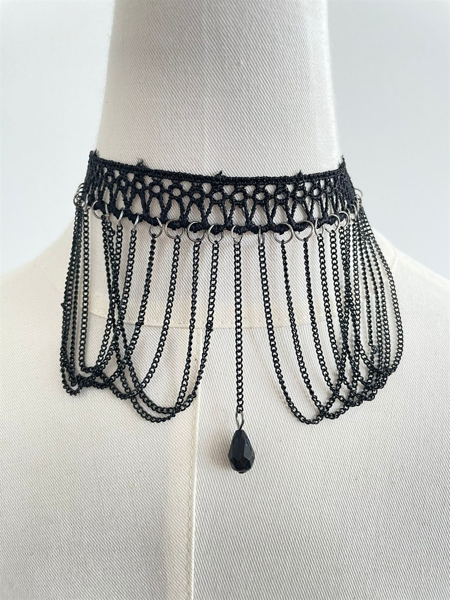 Dantelli Zincirli Choker Kolye 4