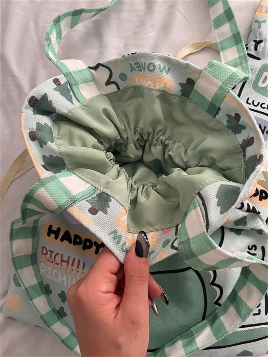 Dino Girl Kawaii Büzgülü Bez Çanta