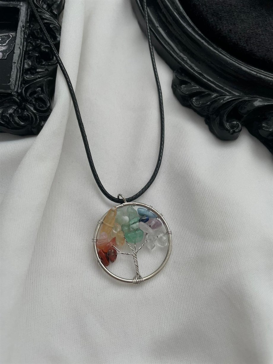 Doğal Taşlı Hayat Ağacı Kolye