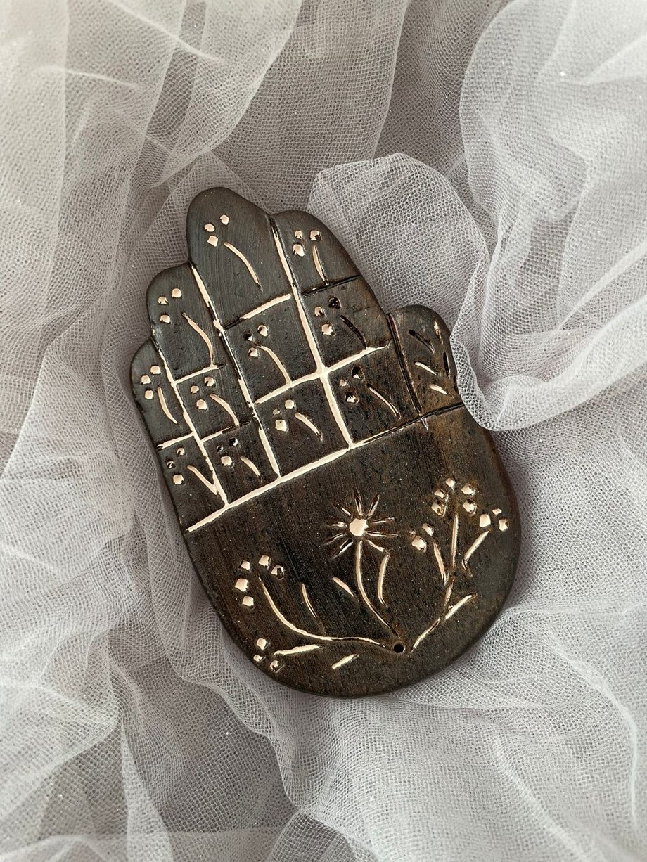 El Figürlü Seramik Tütsülük Kahverengi