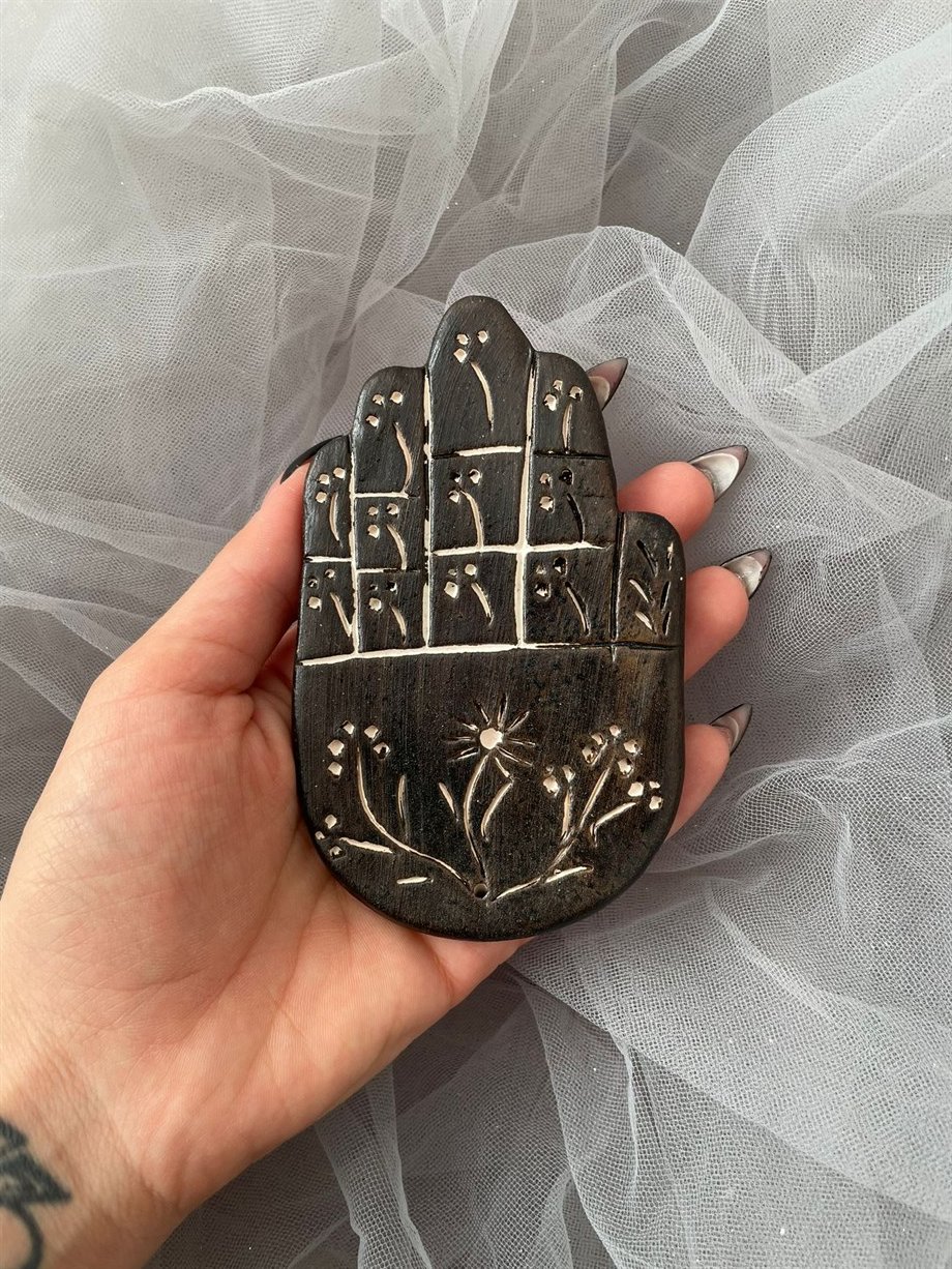 El Figürlü Seramik Tütsülük Kahverengi