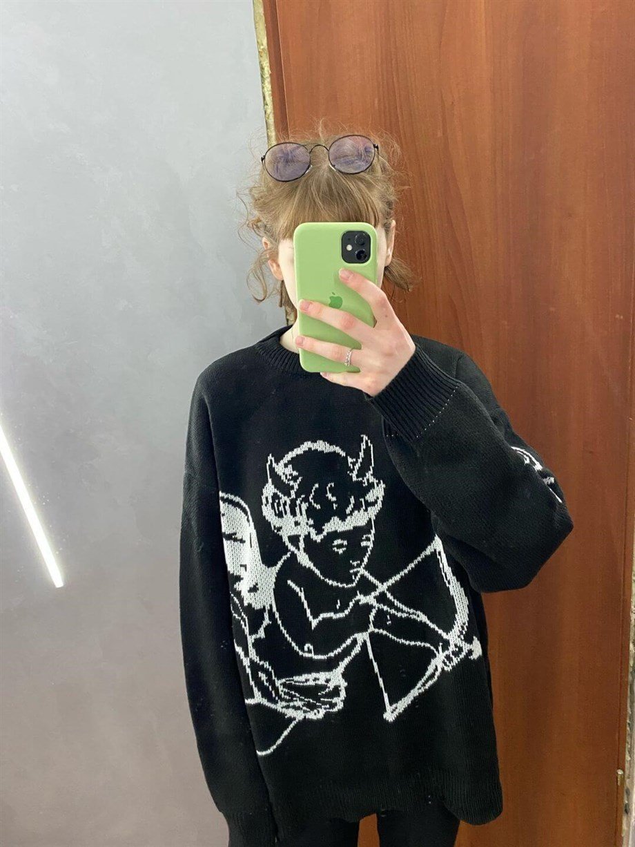 Eros Siyah Oversize Kazak