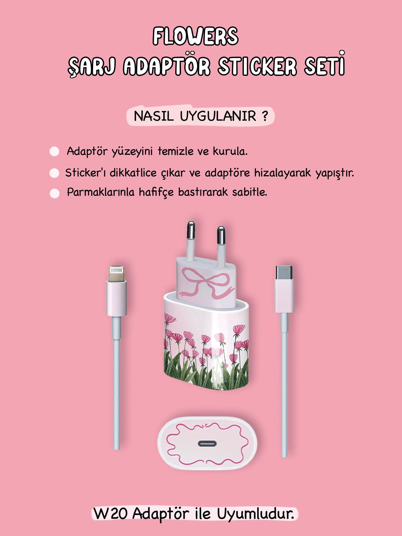 Flowers Şarj Adaptör Sticker Seti