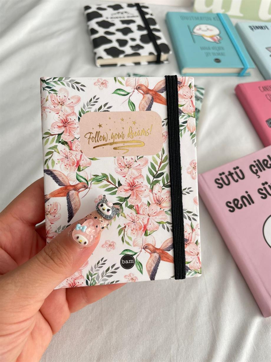 Follow Your Dreams Sert Kapaklı Lastikli Mini Defter